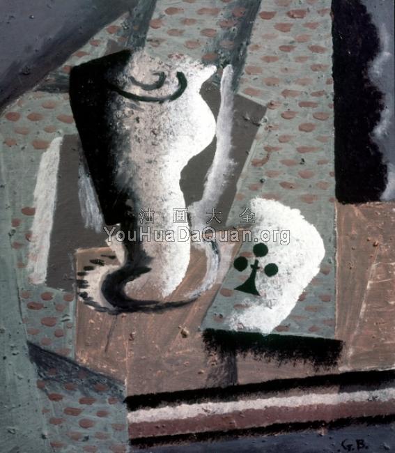 Still life with glass carafe and phillips ace - 乔治·勃拉克